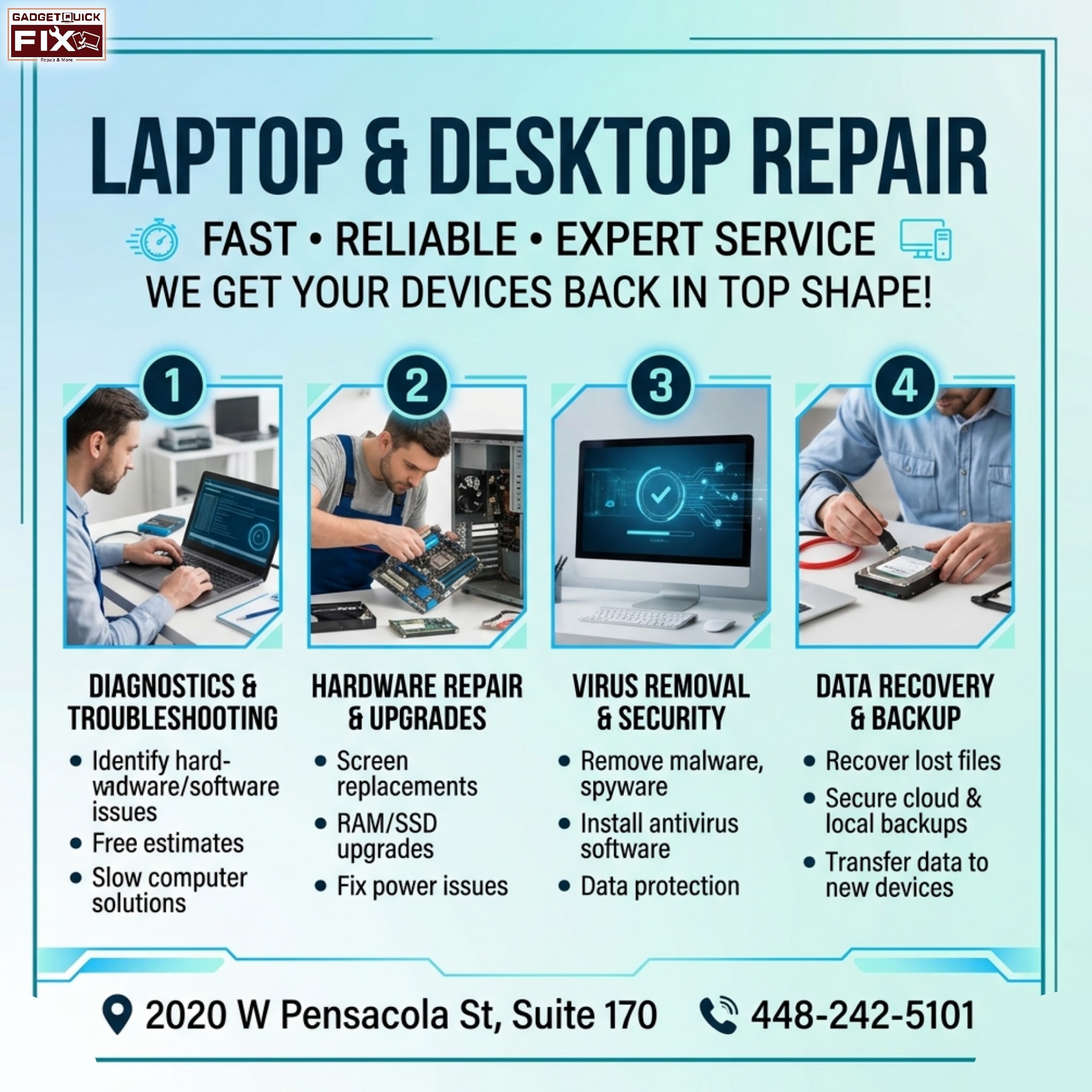 Gallery photo for Gadget Quick Fix for all phones, Laptop, Computer, Tablet, iPad, Game Consoles & Prepaid Services for all carrier in Tallahassee, FL
