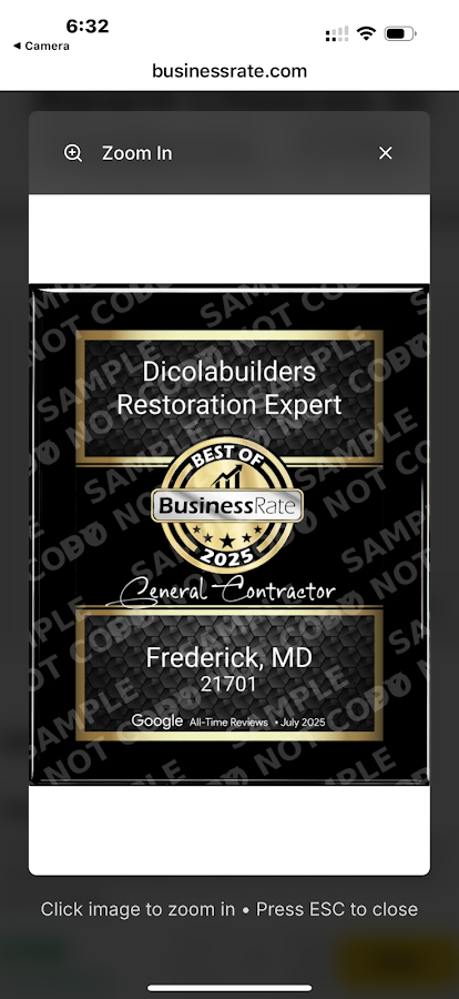 Business photo for Dicolabuilders Restoration Expert in Frederick, MD